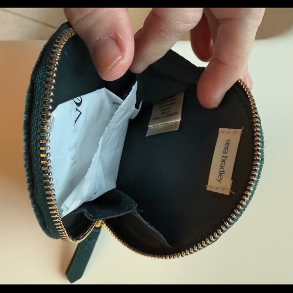 VERA BRADLEY Velvet Round Zip Pouch with appliqué Teddy Bear Goldtone hardware - Picture 3 of 7